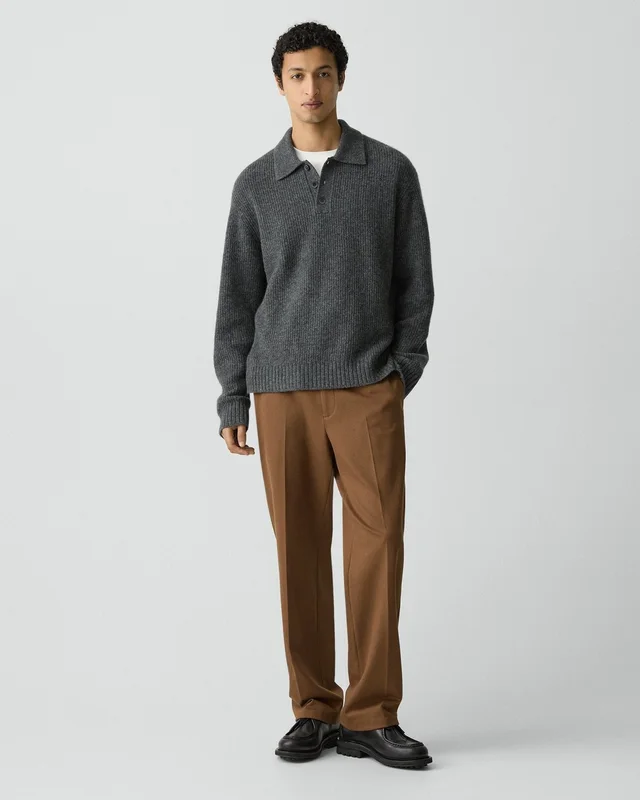 Theory Relaxed Polo Sweater in Astor Wool in CHARCOAL, photo 13 of 14 from Theory