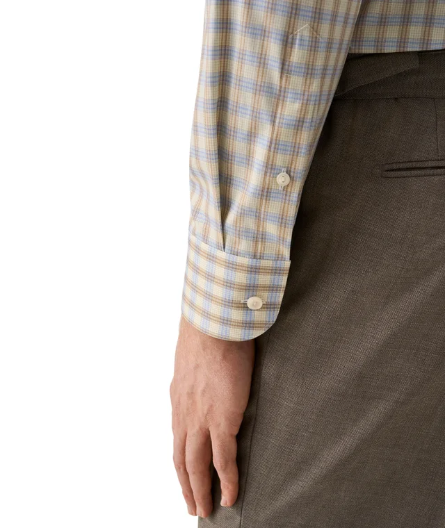 Eton Slim-Fit Plaid Breeze Poplin Dress Shirt in Yellow, photo 5 of 5 from Harry Rosen
