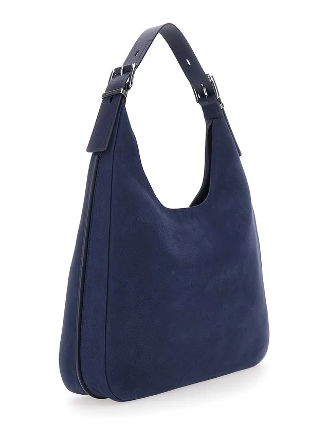 Michael michael kors 'Nolita Large' Blue Shoulder Bag with Logo Lettering on the Front in Suede Women in Blue 100% Cow Leather, photo 6 of 12 from Gaudenzi Boutique