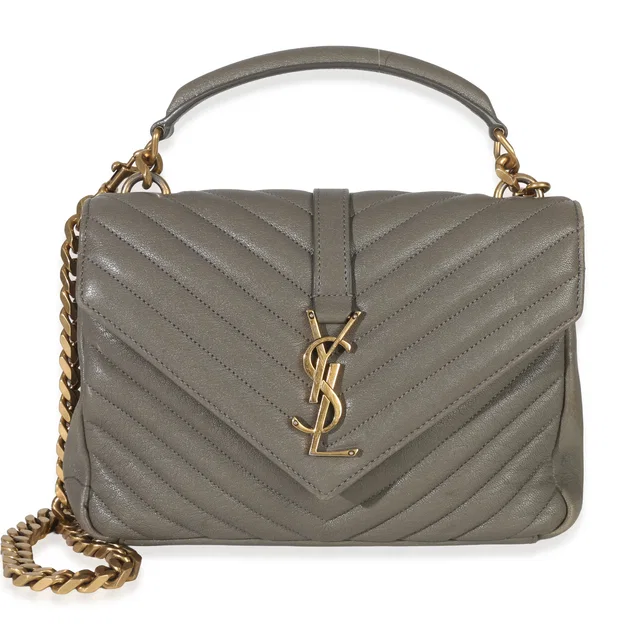 Saint Laurent Taupe Sheepskin Matelasse Chevron Monogram Medium College Bag Gray Leather Handbag in Taupe Leather from HEWI