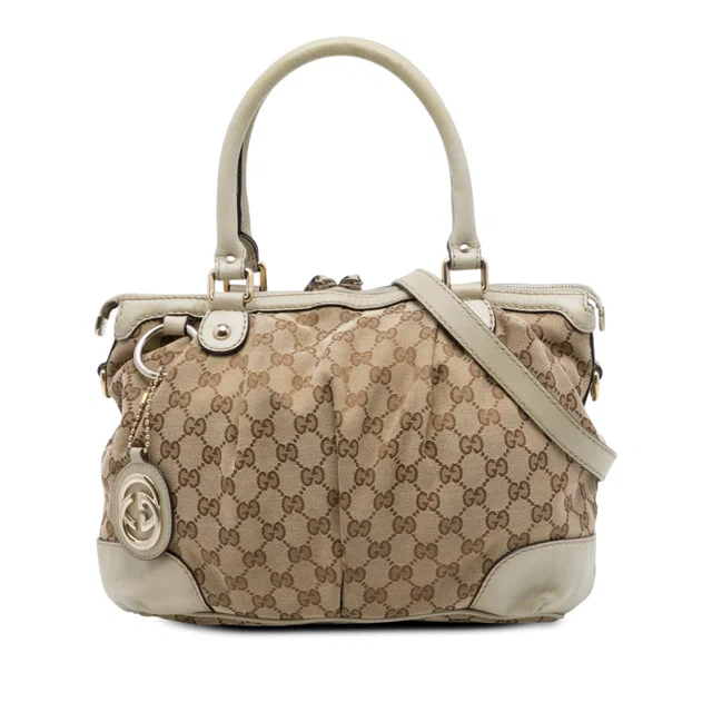 Beige Gucci GG Canvas Sukey Satchel in Beige Canvas from Designer Revival