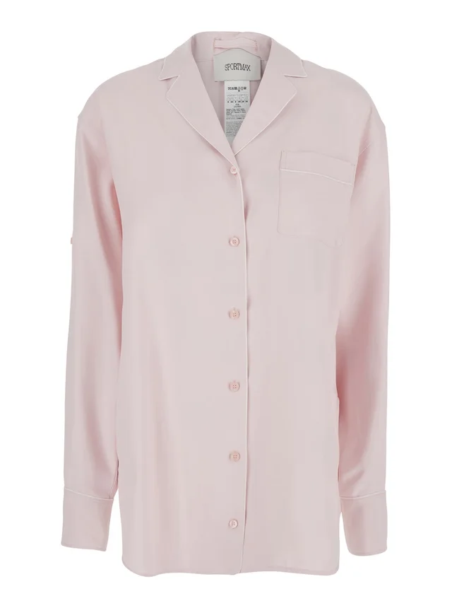 SPORTMAX 'Cocco' Pink Oversized Shirt with Notched Collar and Patch Pocket on the Front in Viscose for Women in Pink, photo 2 of 6 from Gaudenzi Boutique