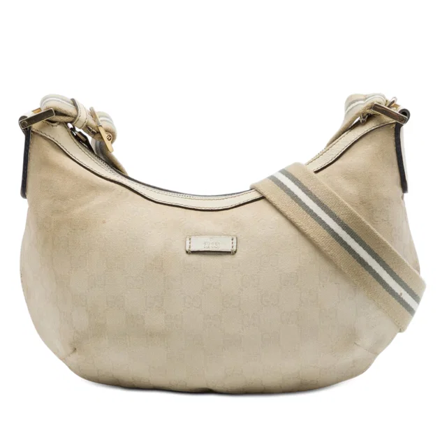 Beige Gucci GG Canvas Web Crossbody in Beige Canvas from Designer Revival