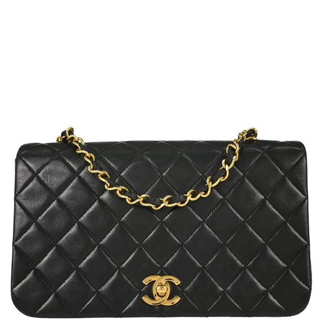 Chanel 1989-1991 Black Lambskin Turnlock Small Full Flap Shoulder Bag in Black Lambskin from AMORE Vintage Tokyo