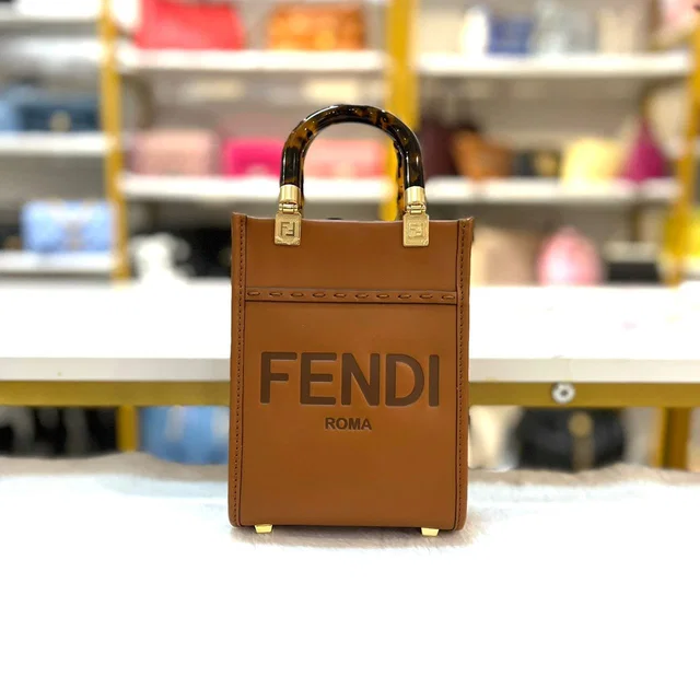 Fendi Brown Sunshine Mini Shoulder Tote Bag In GHW in Brown from Luxury Promise