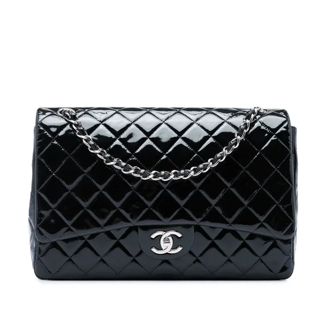 Black Chanel Maxi Classic Patent Double Flap Shoulder Bag in Black Patent leather from Designer Revival