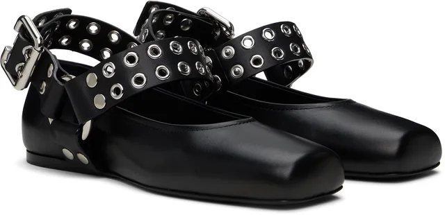 ALAÏA Black Biker Ballerina Flats, photo 4 of 6 from SSENSE