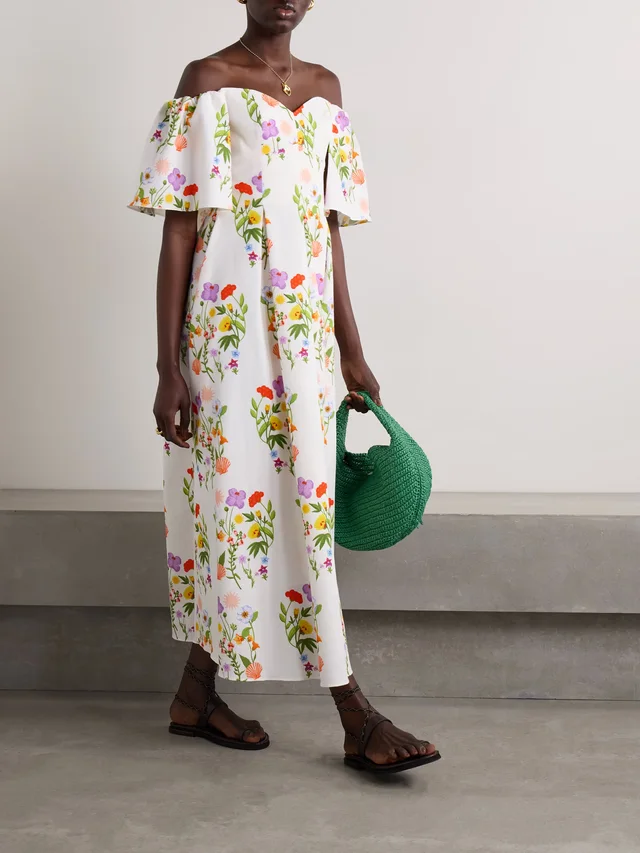 BORGO DE NOR Gracie off-the-shoulder pleated printed cotton-blend piqué dress, photo 2 of 2 from NET-A-PORTER (Canada)