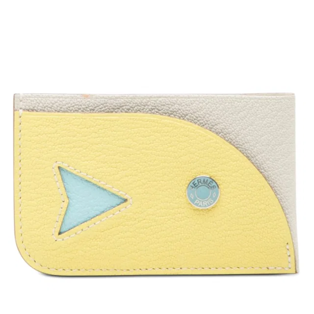 Yellow Hermès Chevre Mysore Poisson Card Holder in Yellow Goatskin from Designer Revival