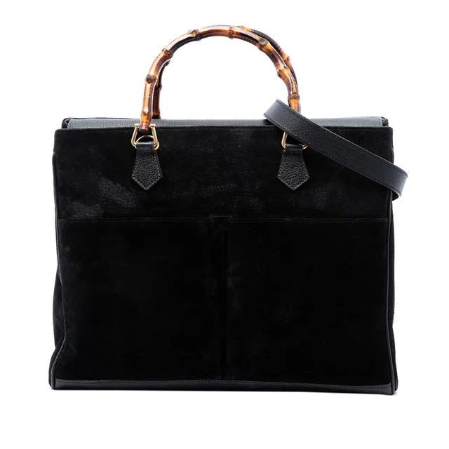 Black Gucci Suede Bamboo Satchel in Black Suede from Designer Revival
