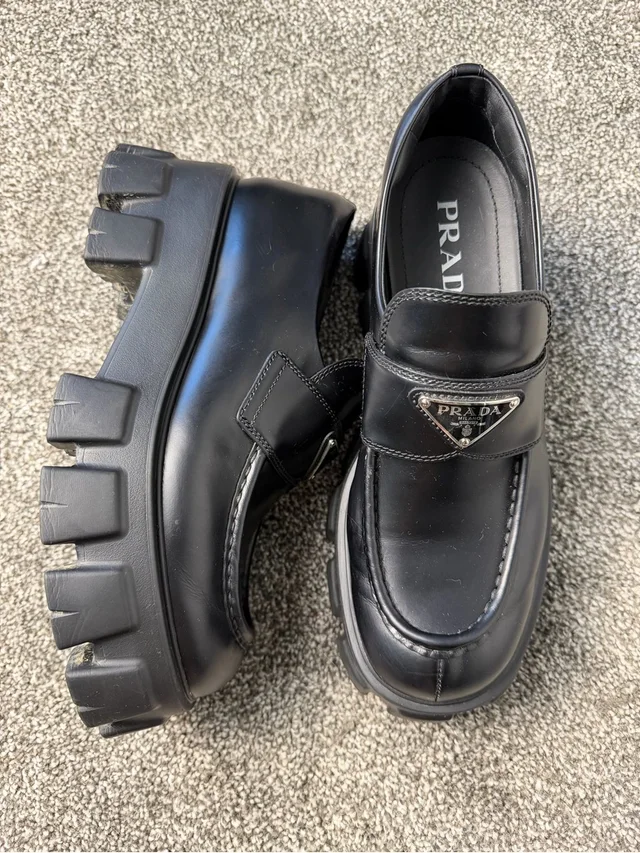 Prada Chunky Lug Sole Leather Loafers in black Leather from Poshmark