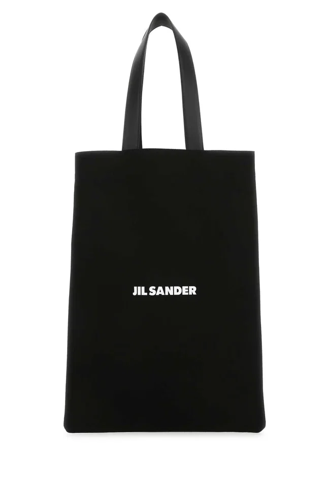 Jil Sander Tote Bag — Black Exterior: Cotton Linen Calf in Black Calfskin from HEWI