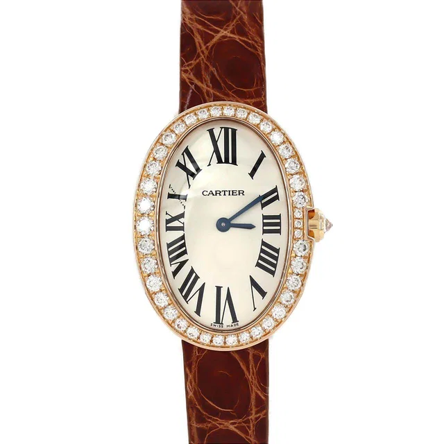 Cartier Baignoire SM Pink Gold Quartz in Pink Crocodile from LuxUness