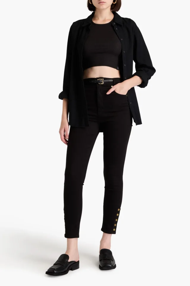 Frame The Snapped High-Rise Skinny Jeans in Black, photo 2 of 4 from THE OUTNET