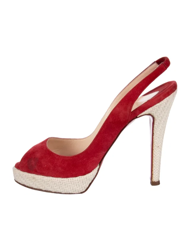 Christian Louboutin Vintage Suede Slingback Pumps in red Suede from The RealReal