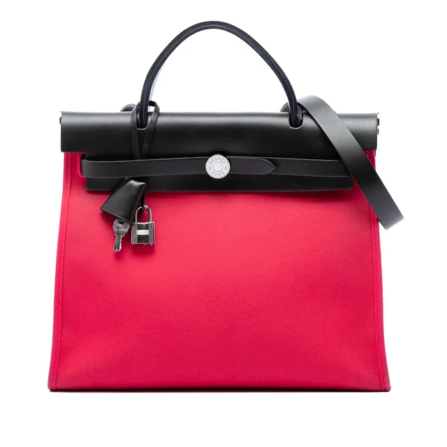 Pink Hermès Toile Herbag Zip 31 Satchel in Pink Canvas from Designer Revival