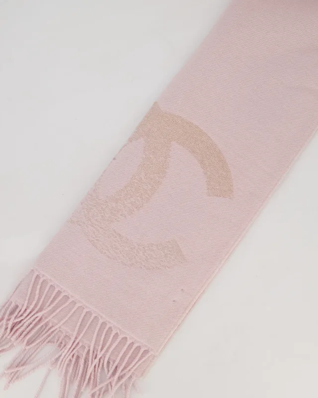 Chanel Baby Pink Fringe Scarf with Glitter CC Logo in Pink Cashmere from Sellier, photo 5 of 5