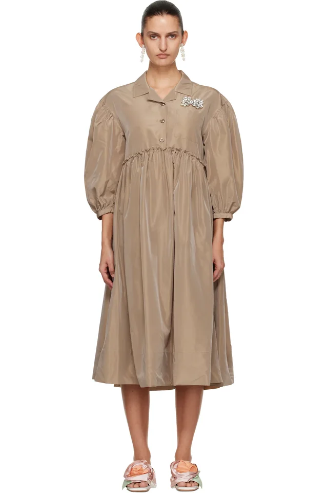 Tan Embellished Signature Smock Shirt Midi Dress, image 1 of 1 from SSENSE