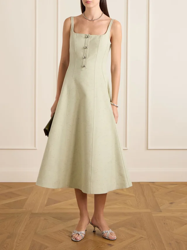 ALTUZARRA Orrie button-embellished cotton-blend midi dress in Green, photo 2 of 2 from NET-A-PORTER (Canada)