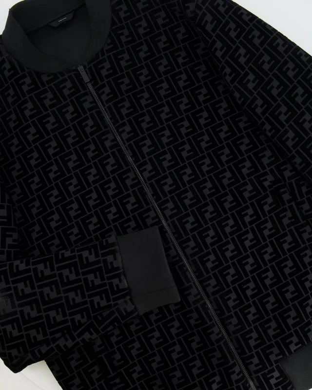 Fendi Menswear Black Suede-Effect FF Logo Jacket Size IT 54 (UK 44) in Black Suede from Sellier
