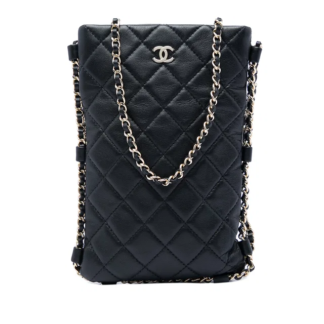 Black Chanel CC Quilted Lambskin Chain Around Phone Holder Crossbody in Black Lambskin from Designer Revival, photo 1 of 1