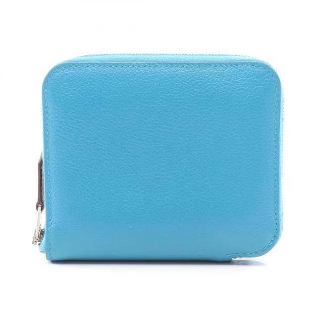 Hermès Round Wallet Azap Compact Silk In Blue Zanzibar Leather in Blue Silk from The Reluxe