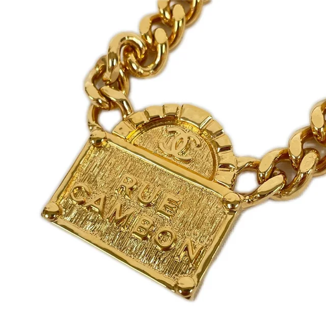 Chanel Metal Logo Necklace Rue Cambon from The Reluxe