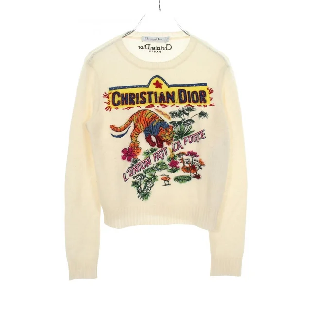 Dior Knit Indian Tiger White Cashmere Sweater in White Cashmere from The Reluxe