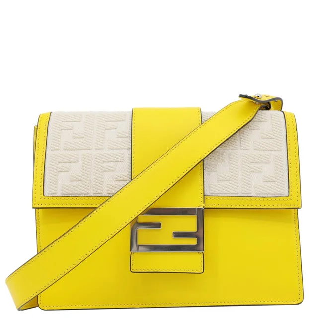 Fendi Flat Baguette Medium Leather Shoulder Bag Yellow in Yellow Leather from Dallas Designer Handbags