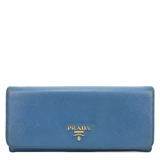 Prada Continental Flap Saffiano Leather Wallet Blue in Blue Saffiano leather from Dallas Designer Handbags