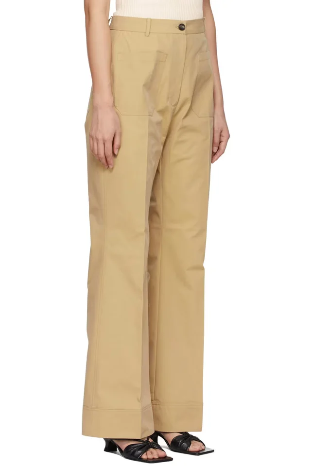 DRAE Beige Cotton Patch Pocket Flared Trousers, photo 2 of 4 from SSENSE