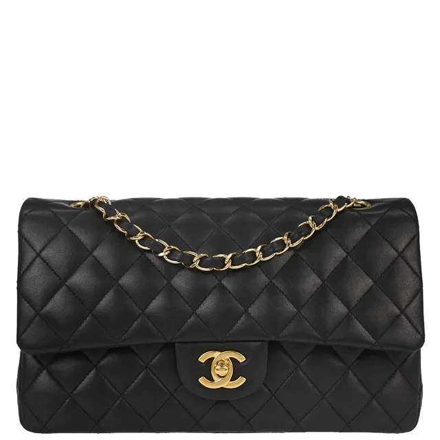 Chanel 2010-2011 Black Lambskin Medium Classic Double Flap Shoulder Bag in Black Lambskin from AMORE Vintage Tokyo
