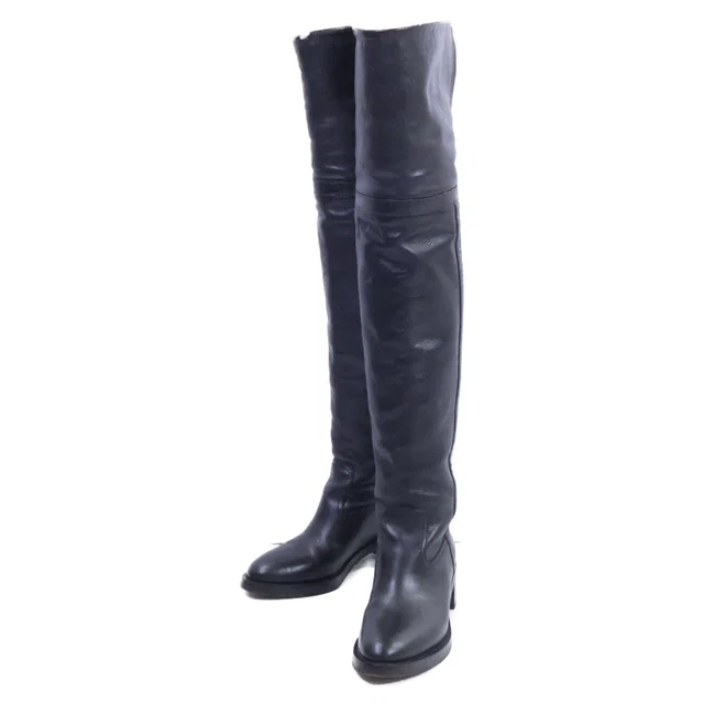Celine Shearling Leather Fleece Lining Long Boots in Black Leather from The Reluxe