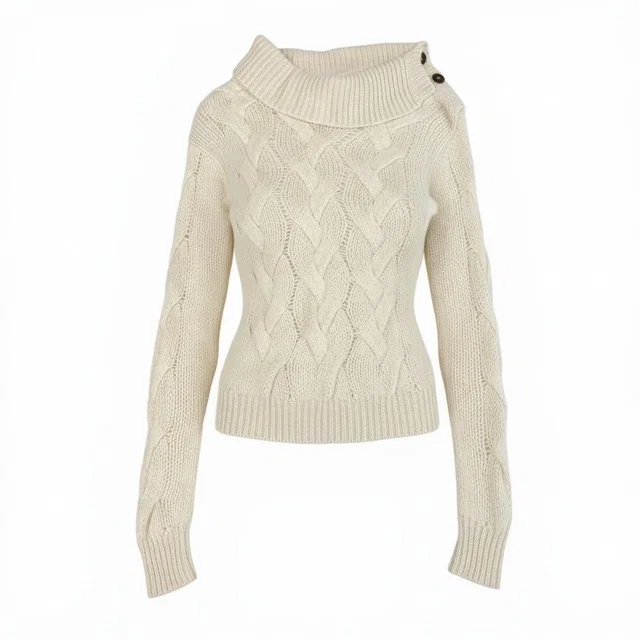 Celine 100 Knit Sweater Low Gauge Shoulder Button Cream in White Cashmere from The Reluxe