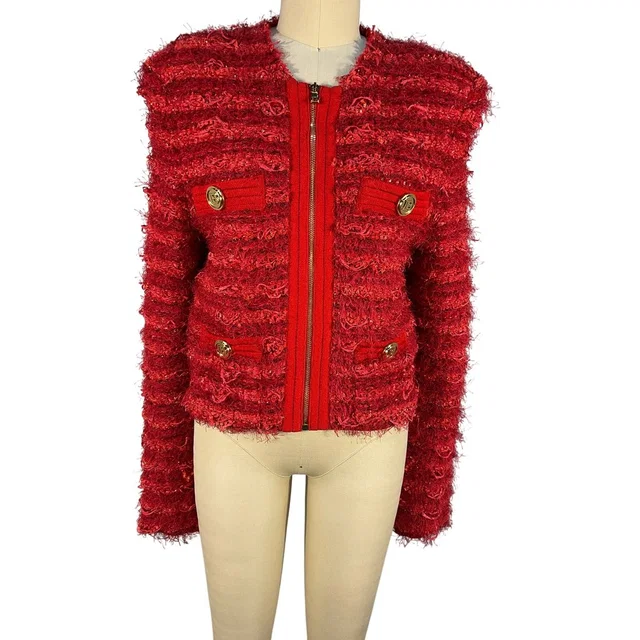 Balmain Structured Red Strong Shoulder Tweed Jacket Size Fr 36 in red Tweed from Poshmark