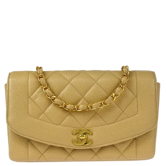 Chanel 1994-1996 Beige Caviar Small Diana Shoulder Bag in Beige Caviar leather from AMORE Vintage Tokyo