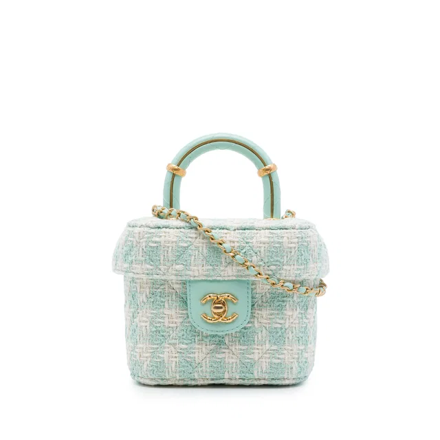 Green Chanel Mini Tweed Crush Top Handle Bag Satchel in Green Tweed from Designer Revival