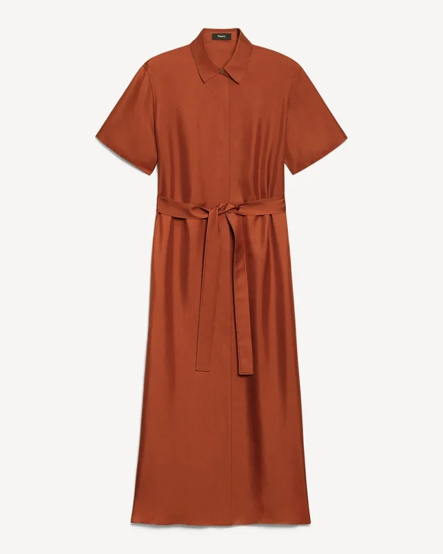 Theory Belted Shirt Dress in Mod Silk Twill, photo 2 of 4 from Theory