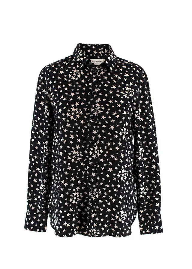 Saint Laurent Black and White Star Blouse in Black Silk from HEWI