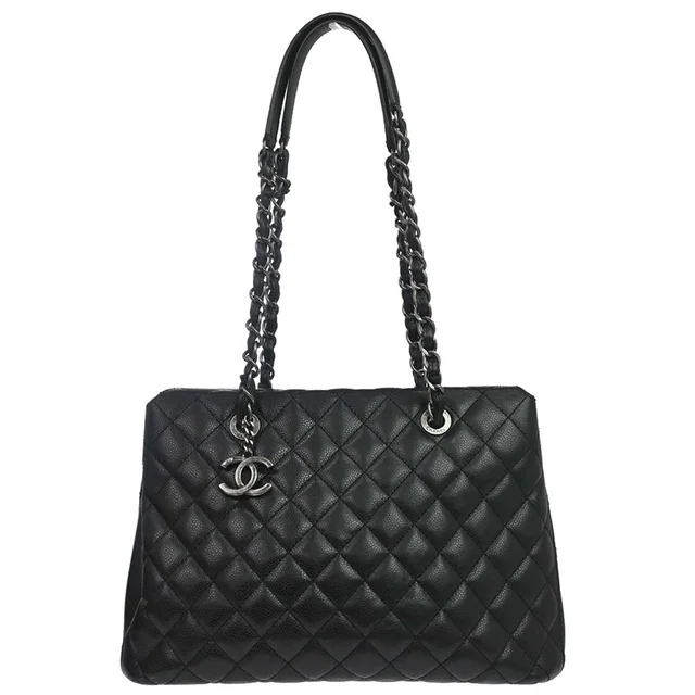 Chanel 2015-2016 Black Caviar Skin Tote Chain Handbag in Black Caviar leather from AMORE Vintage Tokyo