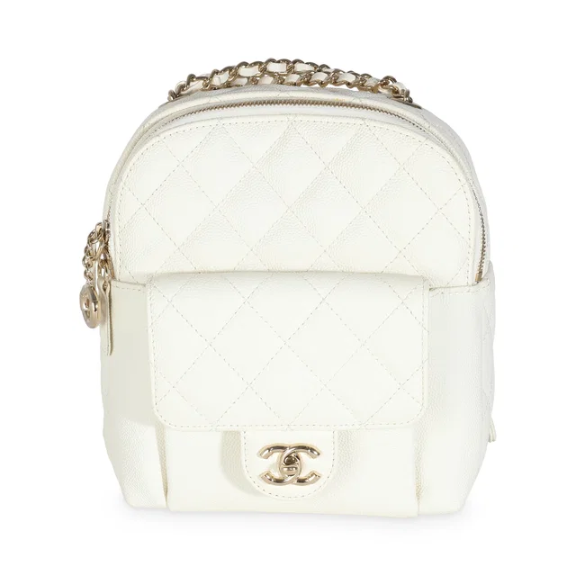 Chanel White Quilted Caviar Small Cc Day Backpack Handbag Leather in White Caviar leather from HEWI