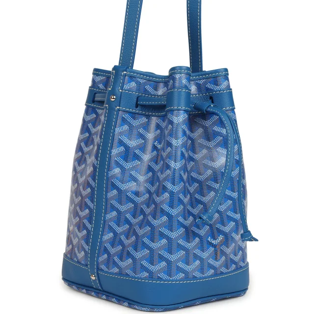 Goyard Goyardine Canvas Sky Blue Petit Flot Bucket Bag PM Palladium Hardware in Blue Chevroches Calfskin/Canvas from Madison Avenue Couture, photo 2 of 8
