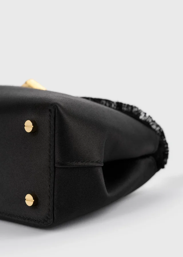 Toteme Mini T-lock frayed satin clutch black, photo 2 of 6 from SENSER