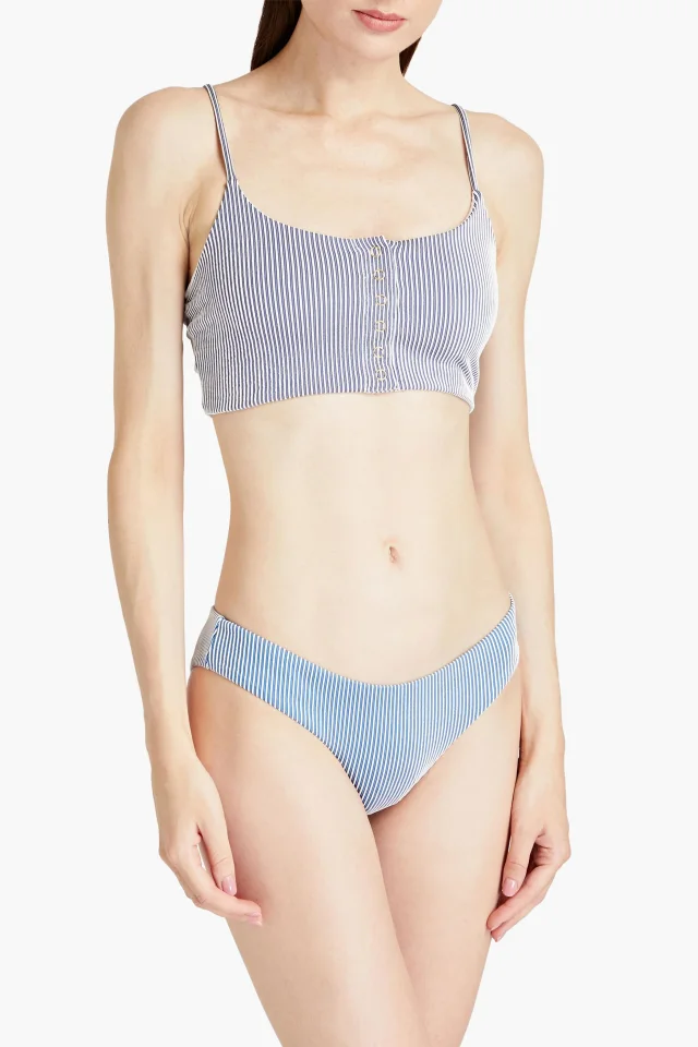 Onia Daisy Striped Low-Rise Bikini Briefs in Blue, photo 2 of 4 from THE OUTNET