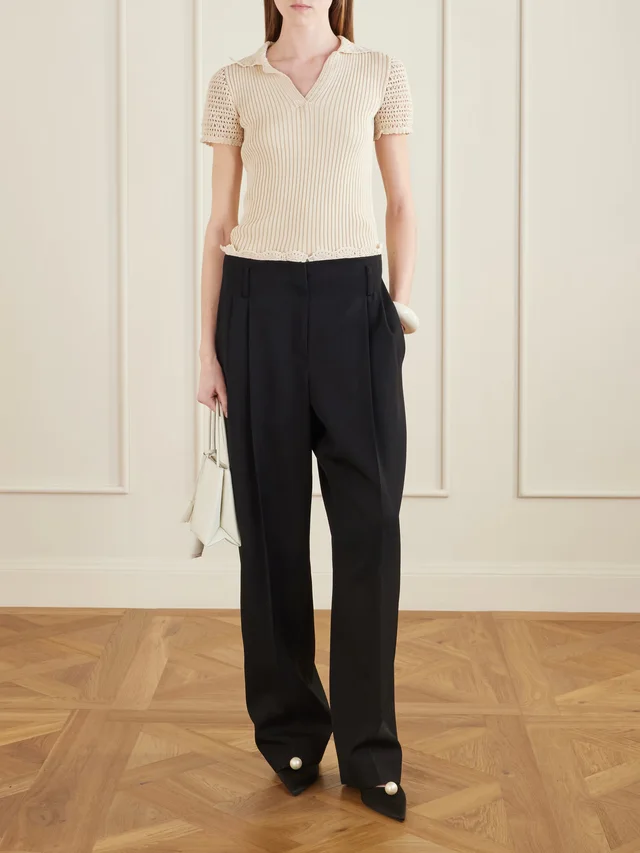 MAGDA BUTRYM Pleated lace-trimmed wool wide-leg pants in Black, photo 2 of 2 from NET-A-PORTER (Canada)