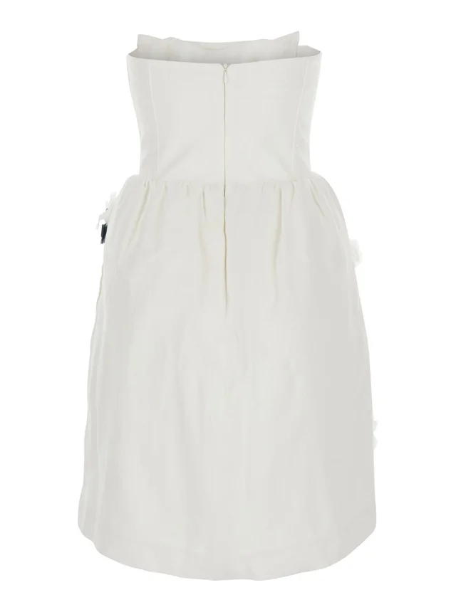 SHUSHU/TONG White Linen Strapless 'Floral Appliqué' Dress for Women in White 100% Linen, photo 4 of 6 from Gaudenzi Boutique