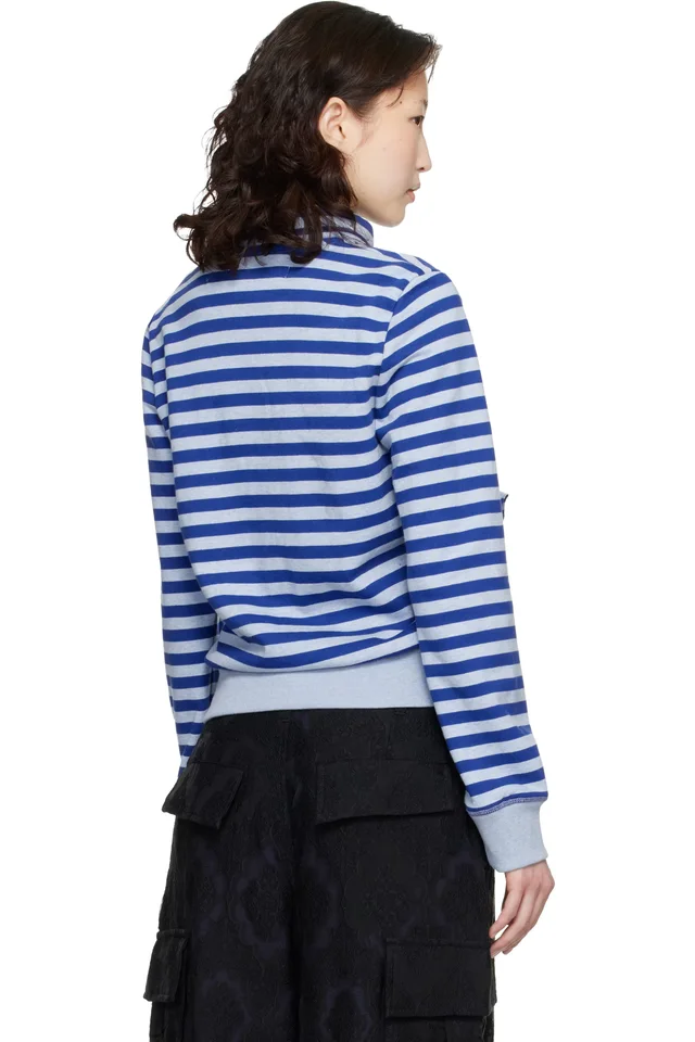 OPEN YY SSENSE Exclusive Navy Applique Knit Zipup Sweatshirt, photo 3 of 4 from SSENSE