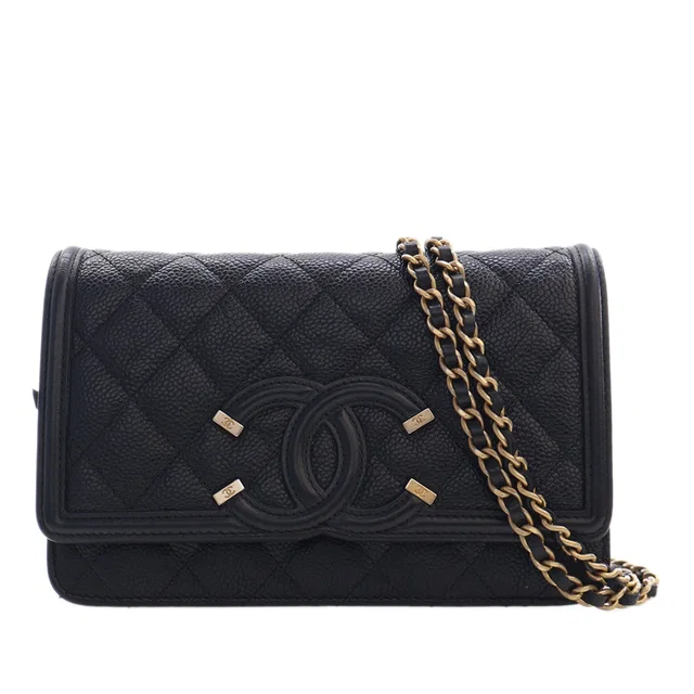 Black Chanel Caviar CC Filigree Wallet On Chain Crossbody Bag in Black Caviar leather from Designer Revival