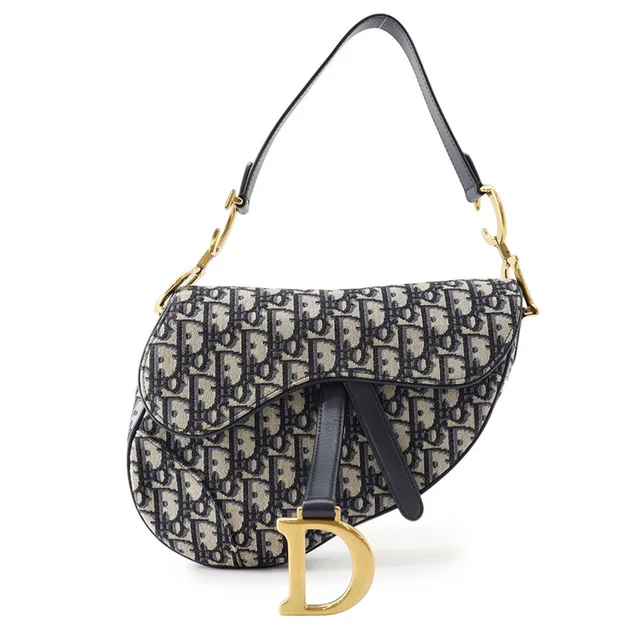 Dior Oblique Saddlebag Navy/BeigeM0447CTZQ_M928 Canvas Leather Size Mini in Navy Canvas from GALLERY RARE