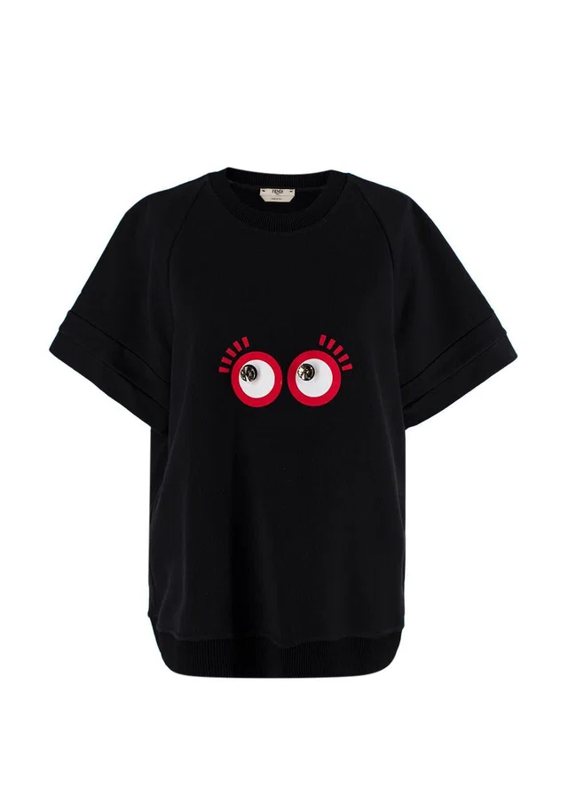 Fendi Black Embellished Eye Detail T-Shirt in Black from HEWI